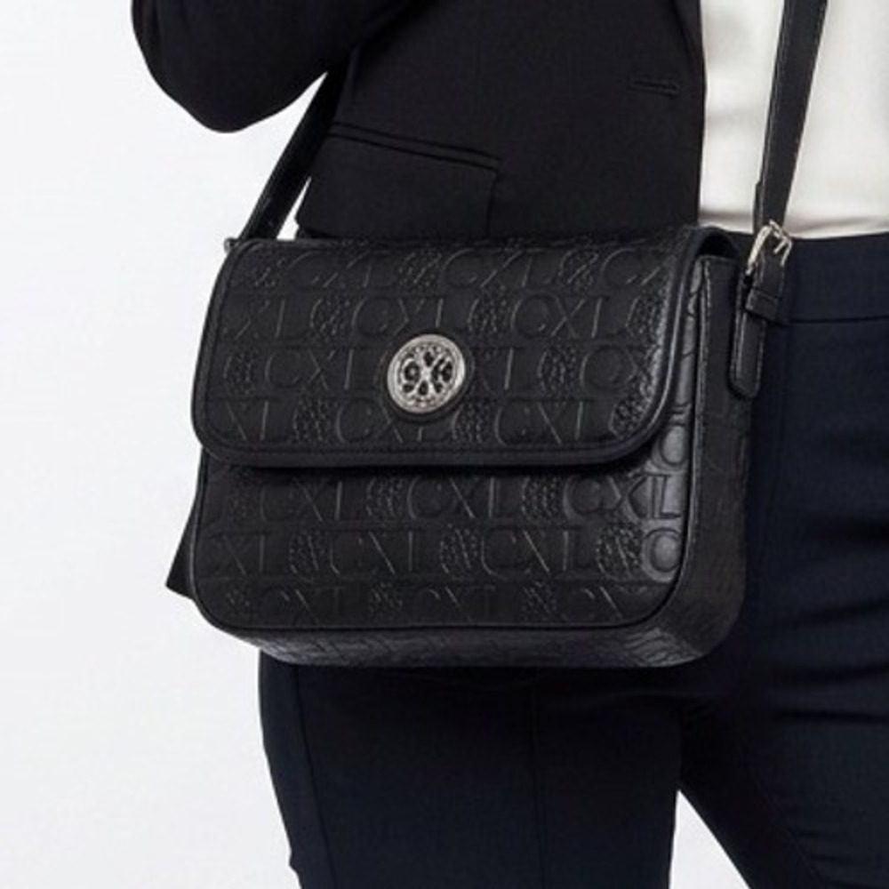 CXL by Christian Lacroix Clara Black Embossed Logo Shoulder Bag